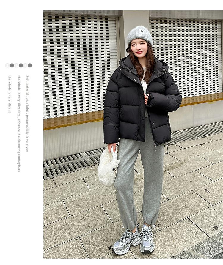 Dame Kort Hette Vindtett Tykk Varm Vinterjakke med Raglanermer