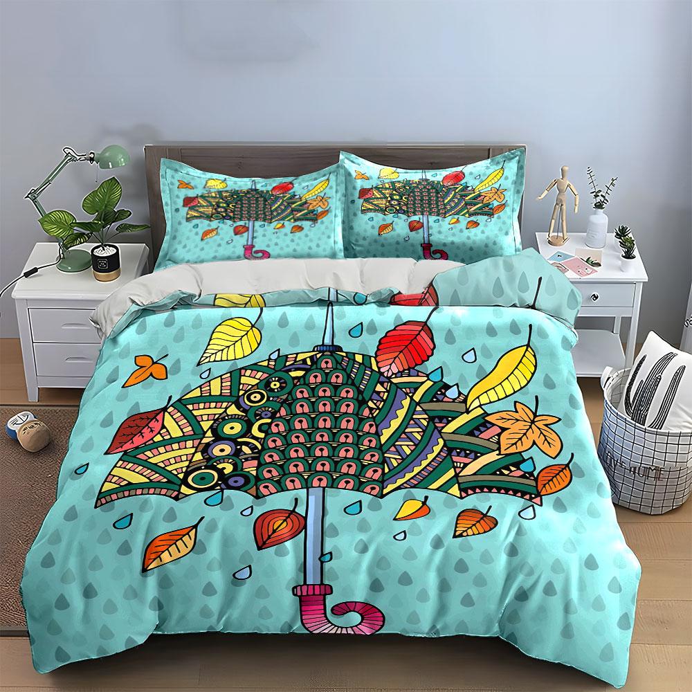 Colorful Umbrella Set Autumn Decor Soft Comfortable Duvet Cover Bedding Set Included 1*Duvet Cover & 2*Pillowcases, Gift