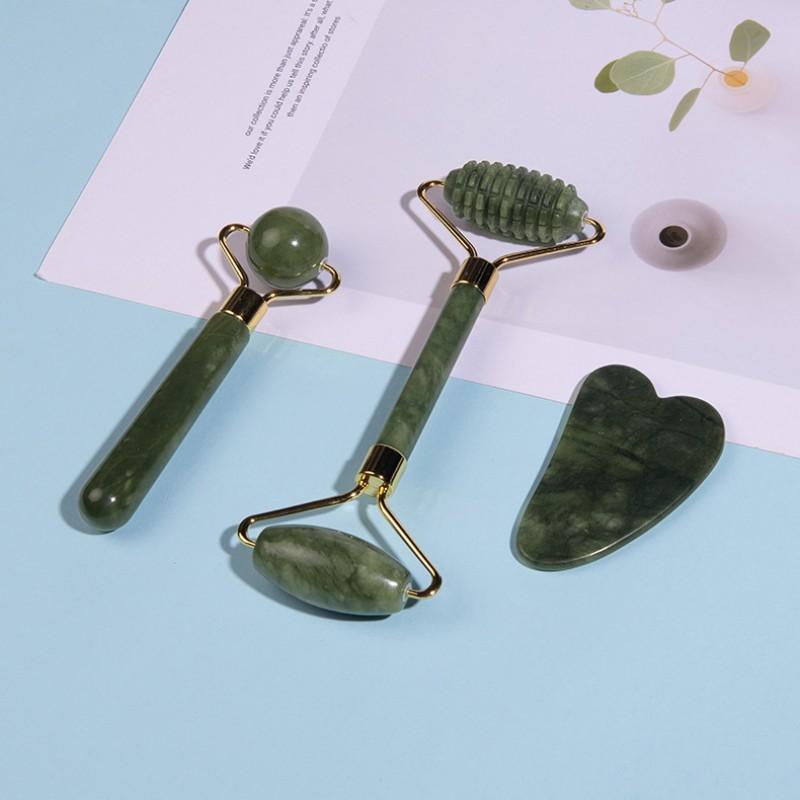 Natural Jade Facial Roller Set With Gua Sha Tool Face Massage Skin Care
