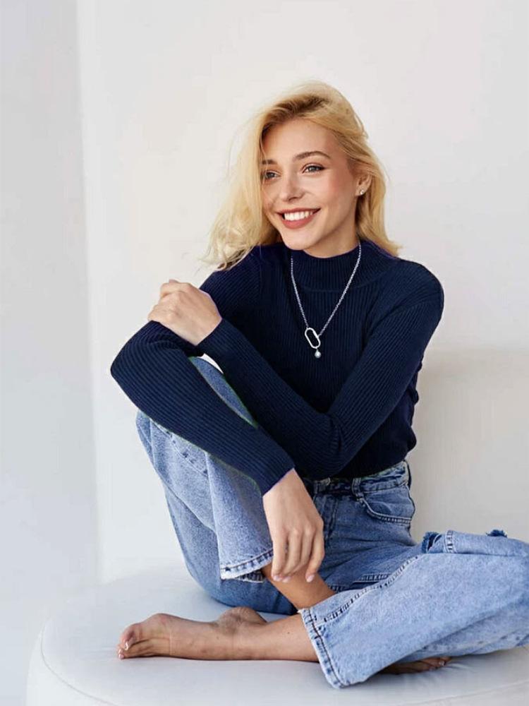 Womens  Casual Long Sleeve V Neck Chambray Blouse Top