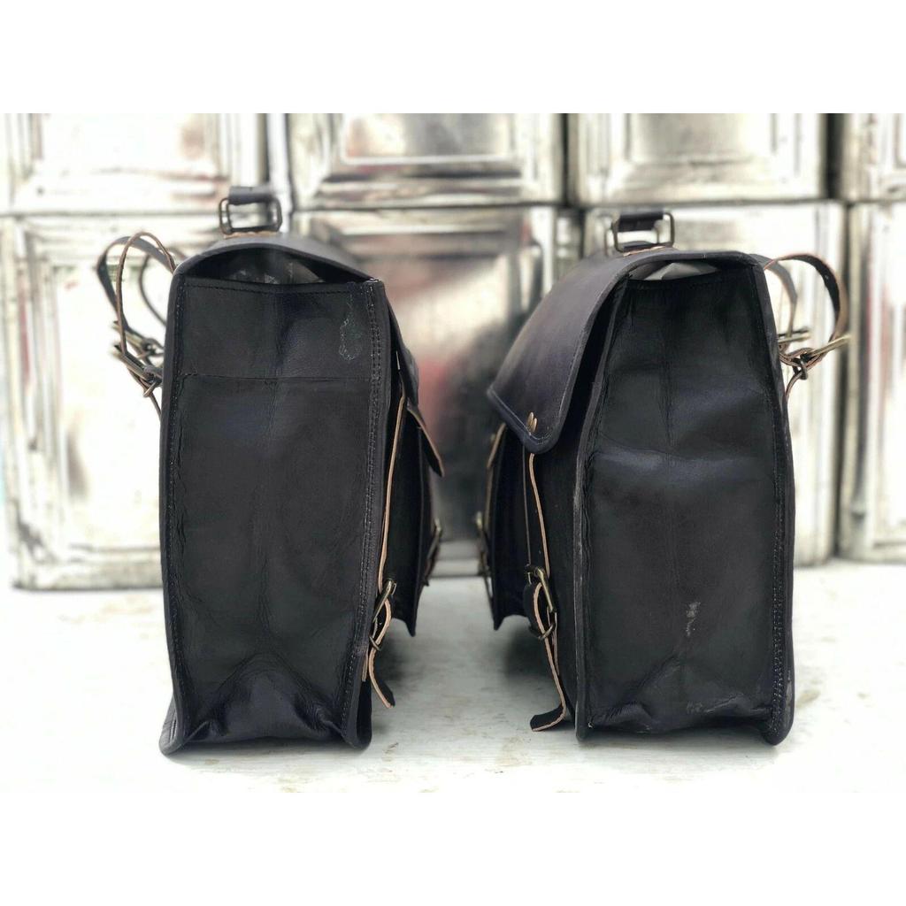 Motorcycle Saddlebags Side 2 Pouch Leather Panniers Saddle (15 Inch Black Bags)