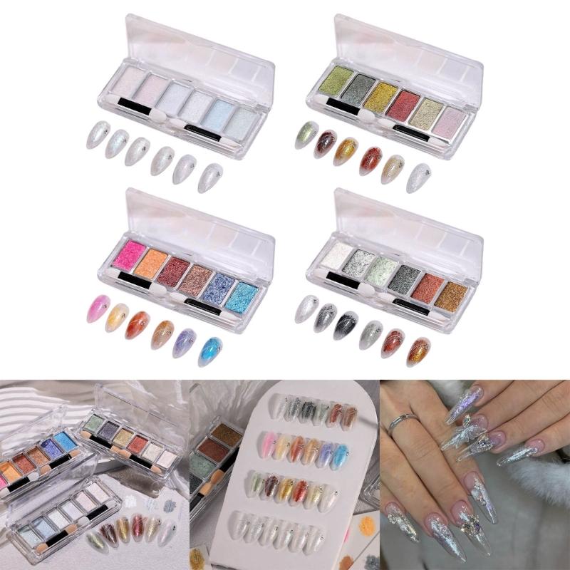 Chrome Nail Powder Metallic Mirrored Effect Pigment Iridescence Auroras Glitter Dust Kit for Gel Polish Nail Art Decoration