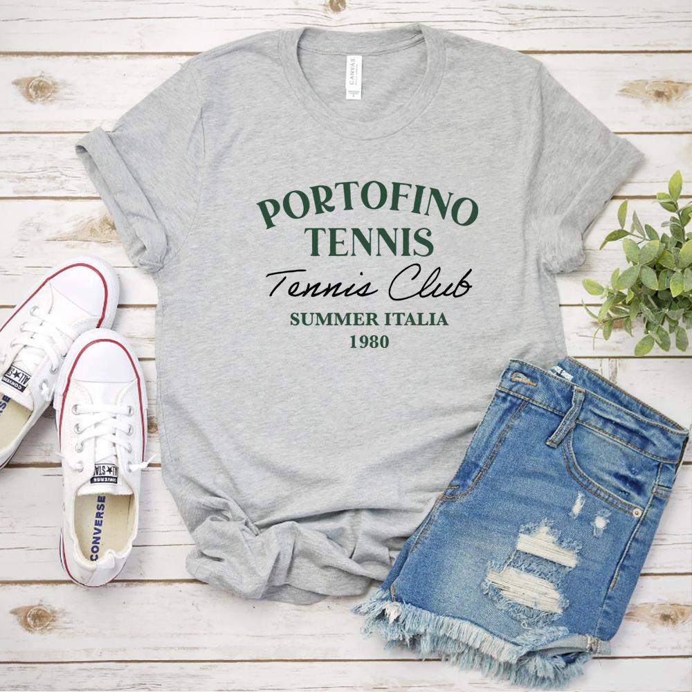 

Теннисный клуб Портофино Италия Графическая футболка Винтаж 1980 Футболка Ретро Спортивная Повседневная Рубашка Отпуск Путешествия Футболки Унисекс Теннисный Топ S
