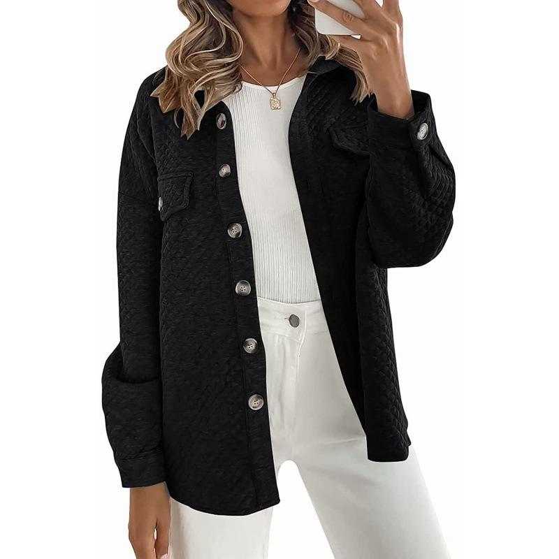 Women's Spring and Autumn Solid Color Diamond Pocket Lightweight Jacket Long Sleeve Casual Lapel Jacket
