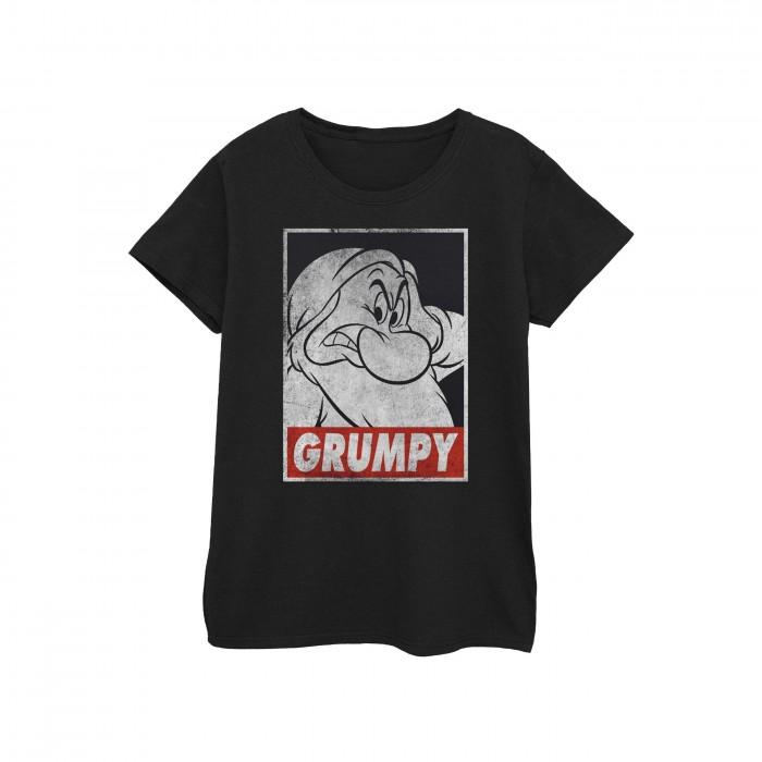 T-shirt in cotone con poster scontroso da donna/donna di Biancaneve e i sette nani XXL nero