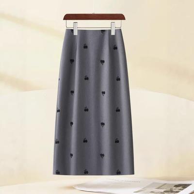 Women's Gray High-Waisted A-Line Embroidered Skirt - Spring 2026 Petite Slit Bodycon Style