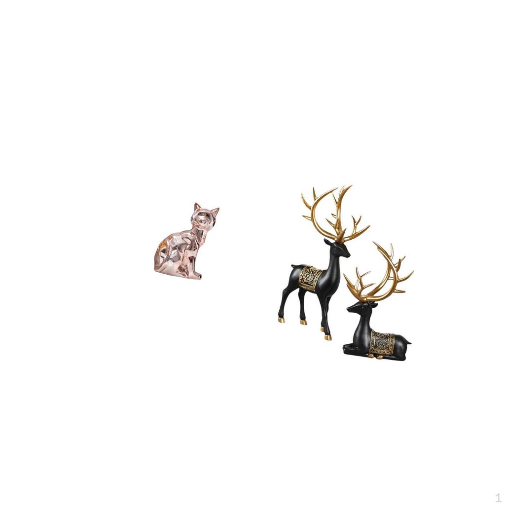 Elegant Cat And Reindeer Resin Figurine Collection for Fireplace Cabinet Tabletop Wedding