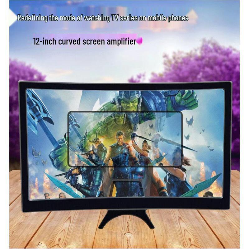 Curved 12-inch Phone Screen Magnifier with Multifunctional Desktop Stand, T6 Model.