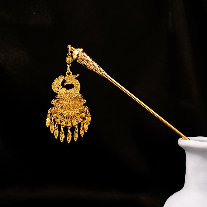 Chinese Geometric Hollow Tassel Hairpin, Ethnic Style Water Drop Leaf Hanfu Accessory for Women