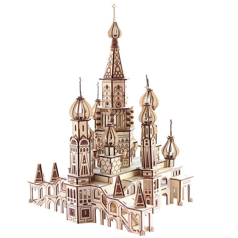 3D Wooden Puzzle Saint Basil's Cathedral Building House Kits Castle Villa Model Jigsaw Teen DIY Toys For Children Kids Gift