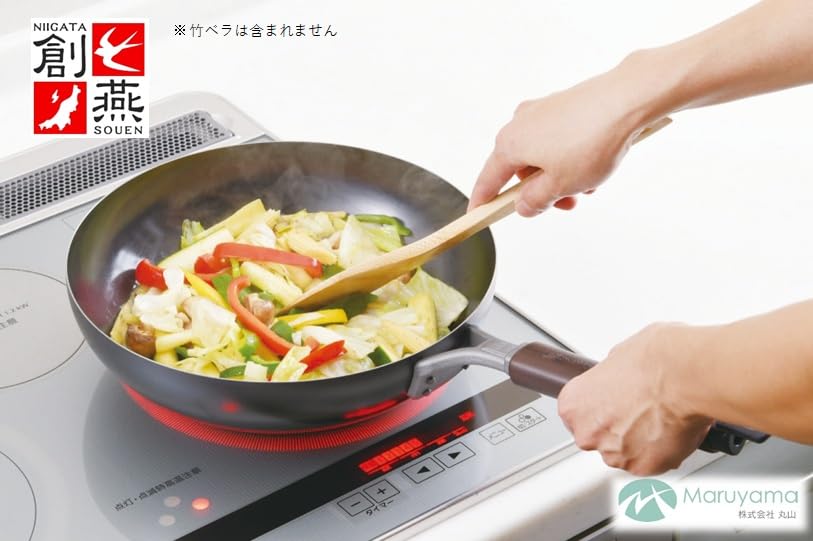 Maruyama Giken SOUEN Iron with Chinese Induction and Gas Stove Made In Iron Peking Fried Rice Camping Stir-Fry Pan, 28cm, Ladle, Compatible, Japan,