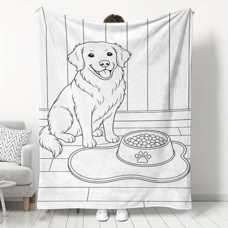 1pc Golden Retriever Coloring Style Flannel Blanket, Home Bedroom Sofa Warm Throw Blanket, Room Decor Nap Blanket, Skin-Friendly Soft All-Season Pet T