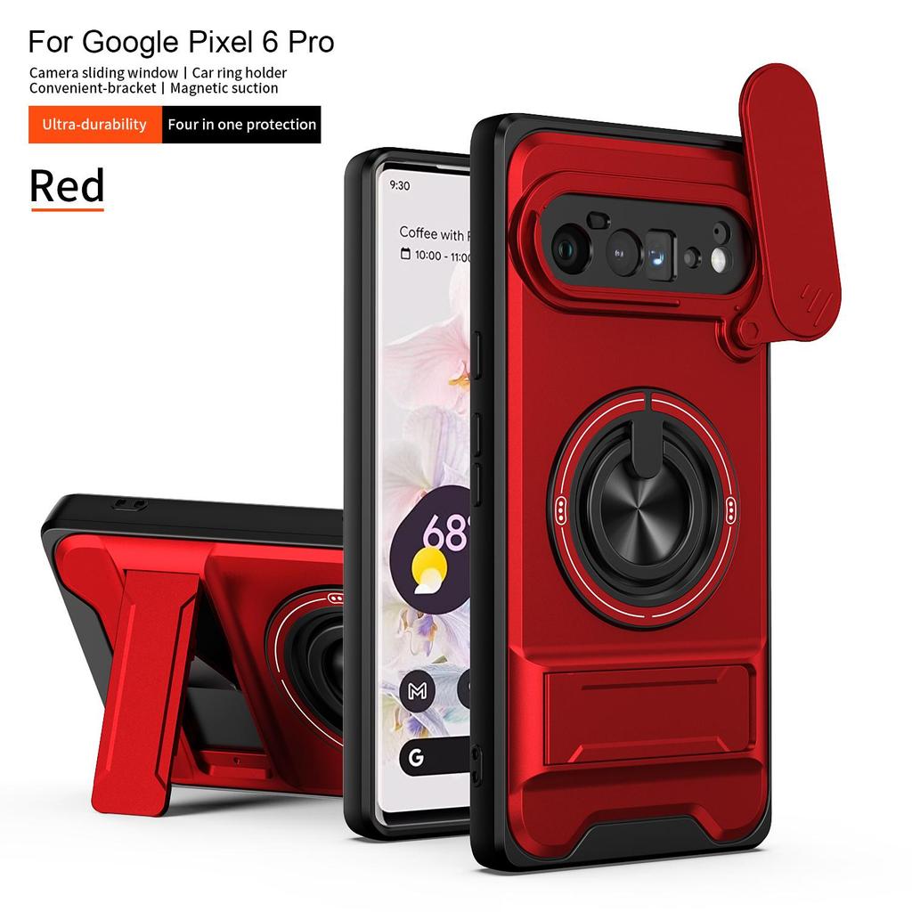 Slide Camera Cover Compatible for Google Pixel 6 Pro Case With Built-in Ring Stand and Folding Stand