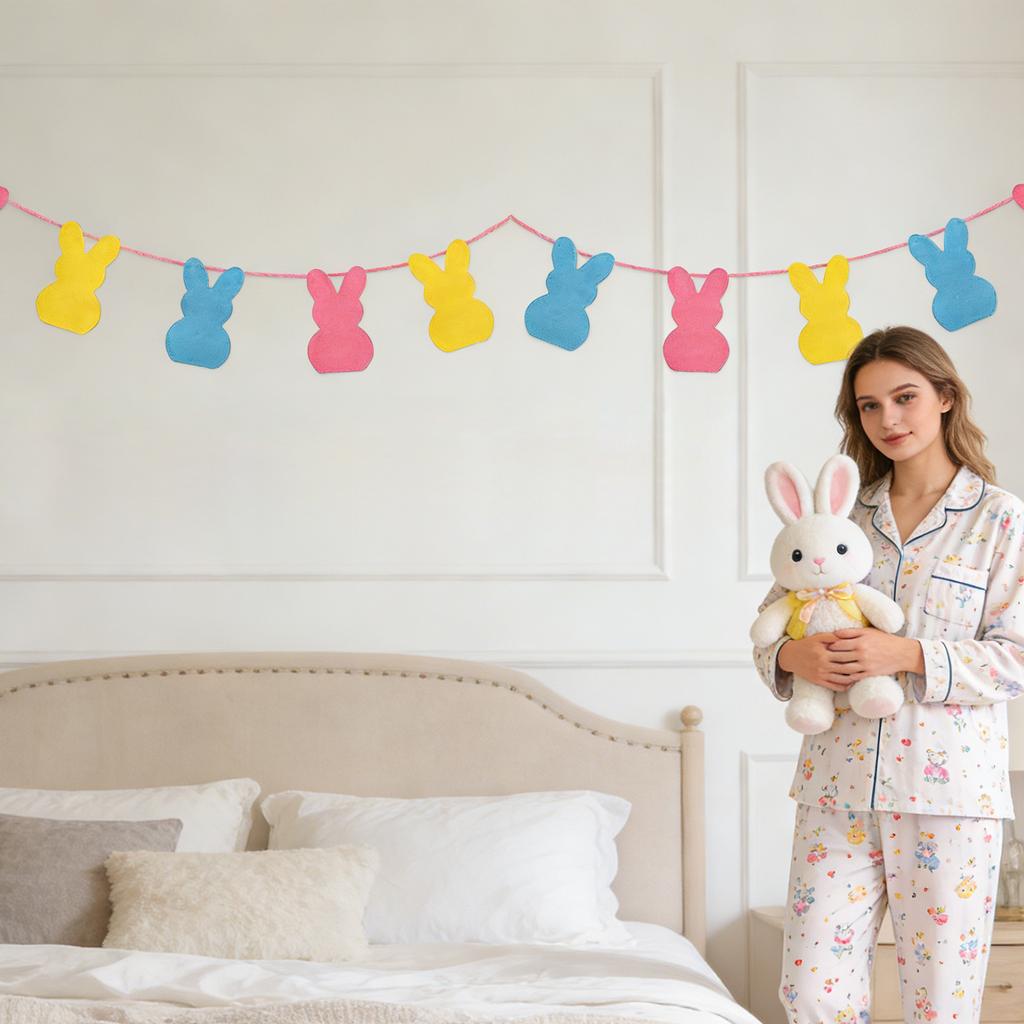 Easter Bunny & Garland (3 Packs) - Colorful Hanging Banners For Home, Fireplace, Wall & Easter Decorations