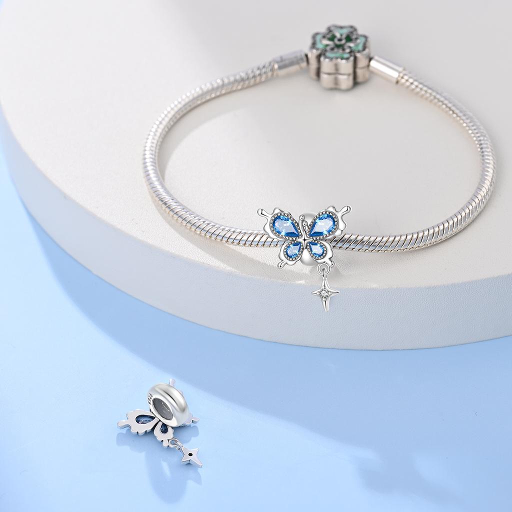 Original Copper Charms Luxury Blue Butterfly Creature Beads Fit Bracelet Diy Women Making Delicate Gift