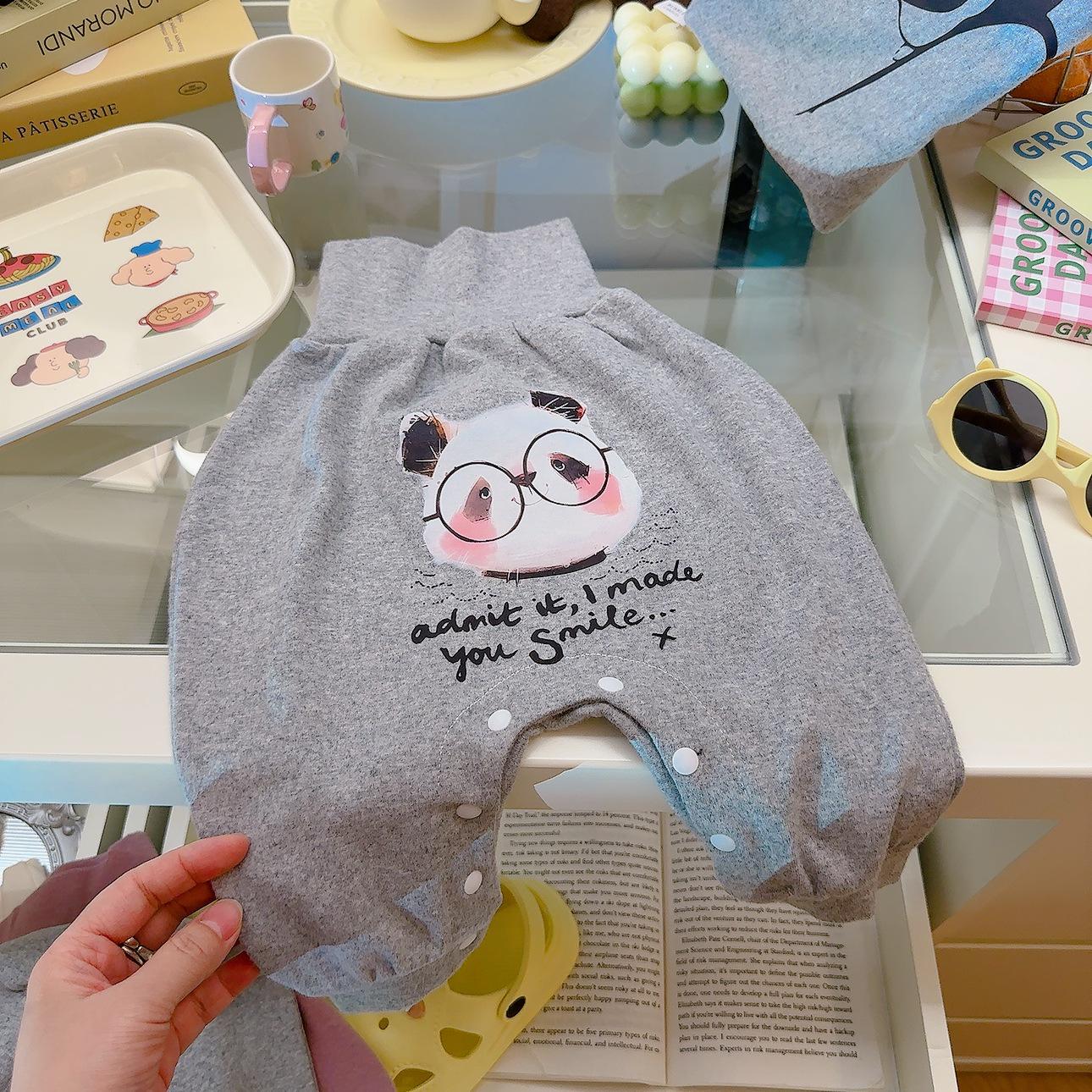 

Spring & Autumn Baby High-Waisted Cotton Belly Protection Pants - Antibacterial, Elastic, Cartoon Design 73 cm