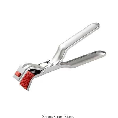 3XUF Ergonomic Rustless Steel Bowl Tongs Silicone Pad Heat Resistant Dishware Clamps