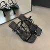 2025 Summer New Square Head Stiletto Celebrity High Word Strap Roman Sandals High Heel Sandals Women