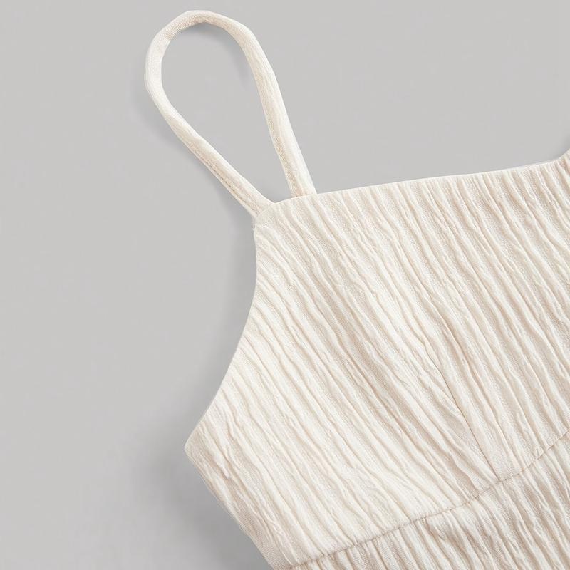 Women Solid Color Dress Set Camisole Top and A-line Long Skirt