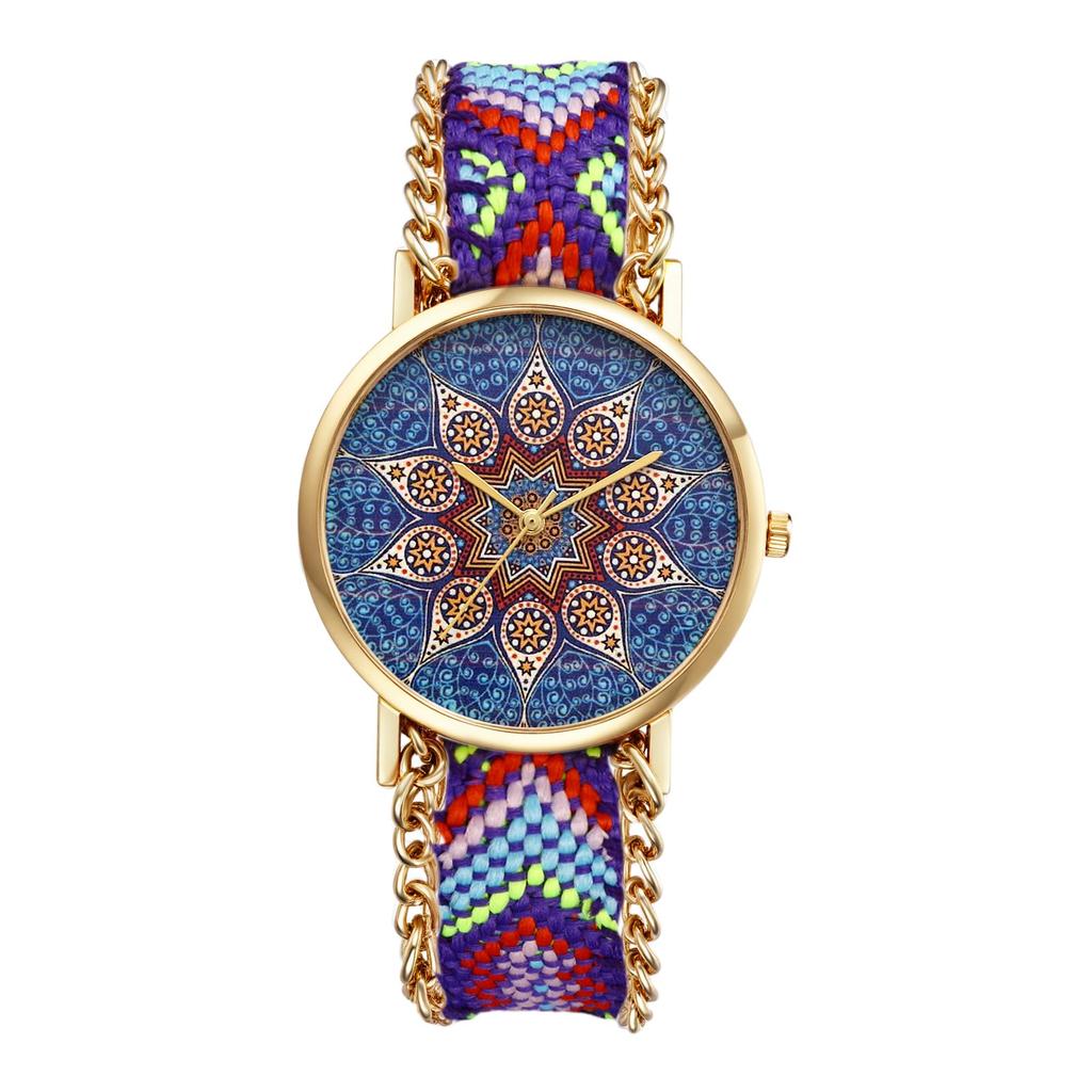 Waterproof Woven Bracelet Bohemian Adjustable Floral Braided Quartz Sparkling Lovely Fashion Casual Perfect Gift for Day Women's Watch Style,