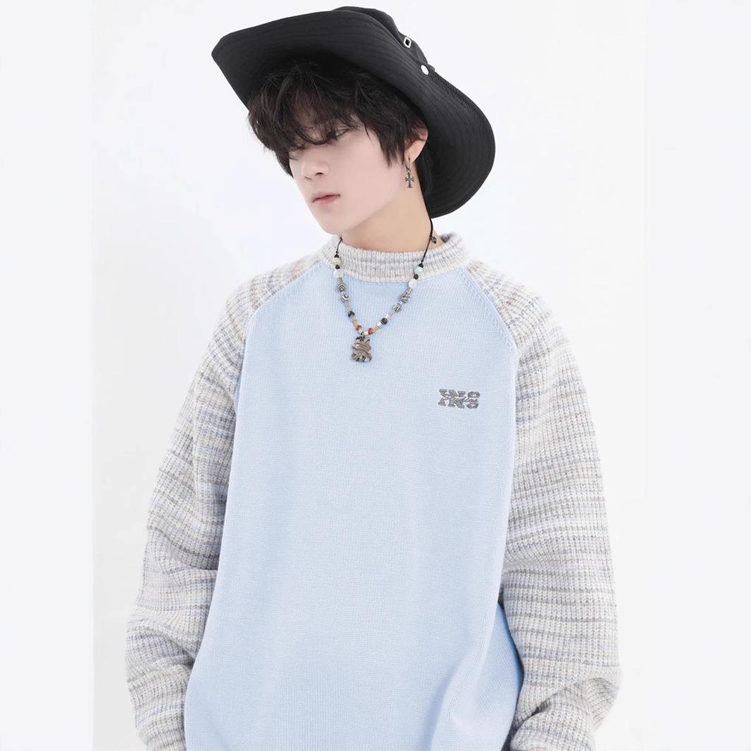 

Толстый свитер в корейском стиле: Трендовый вязаный трикотаж свободного кроя для пар Large синий