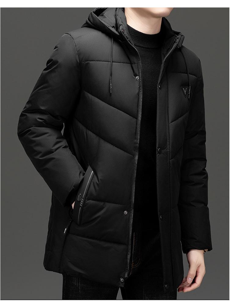 Winter 2025 Men's High Loft Warm Cotton Jacket with Detachable Hood for Middle-Aged and Elderly Business Wear.
