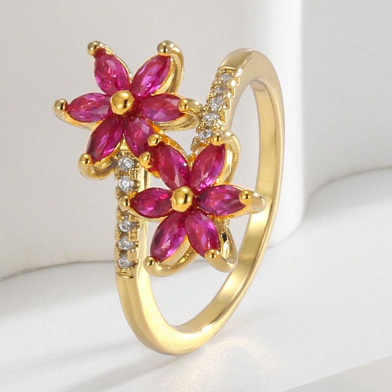 Charm-In 1pc Cubic Zirconia Flower Decor Wrap Ring Copper Jewelry Valentines