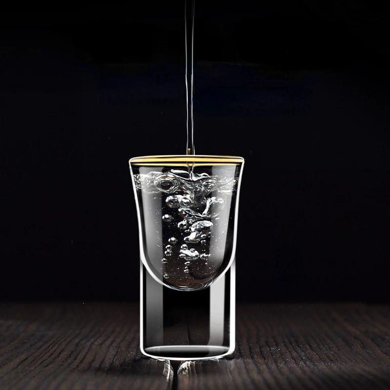 6pcs Gold Foil Color Spirits Cups Household Creative Small Wine Cup Glass Gilt Edged Cup Wine Dispenser Baijiu Cup