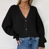 Fashionable new casual solid color button knit cardigan, comfortable autumn and winter classic simple ladies sweater jacket