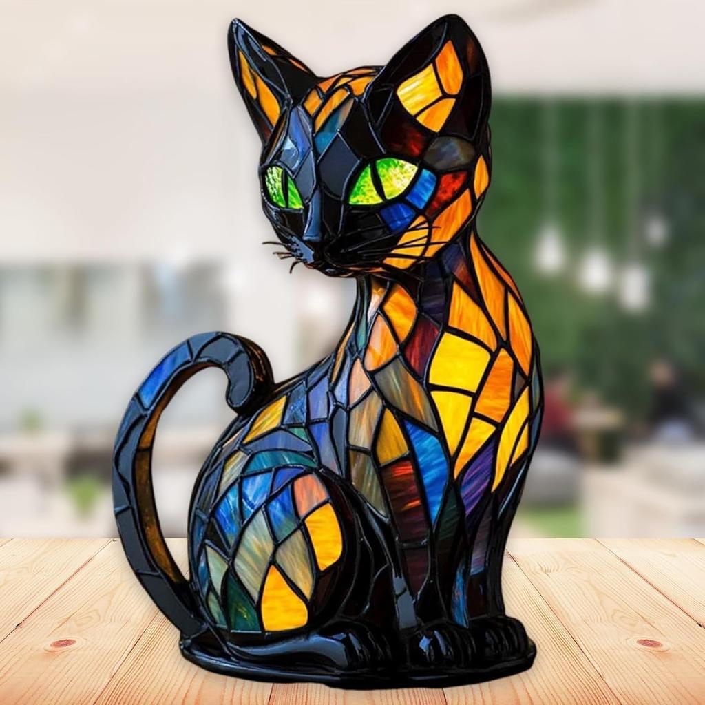 Cat Lamp, Stained Glass Cat Lamp,Cats Lam-p Stained Glass,Mosaic Cats Lamps, Retro Animals Lam p, Vintage Animal Night Light Home Decor, 2025 New