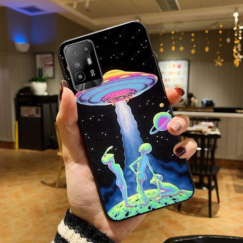 Funda Aesthetics Cartoon Alien Space Phone Cover For OPPO A74 A94 A3S A5S A9 A12 A15S A52 A53S A72 A73 2020 A91 5G Cases Coque