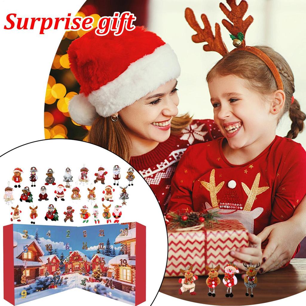 Plush Ornament Christmas Advent Countdown Calendar 24-Day Advent 2025 Festive Plush Doll Pendant for Christmas Tree Window