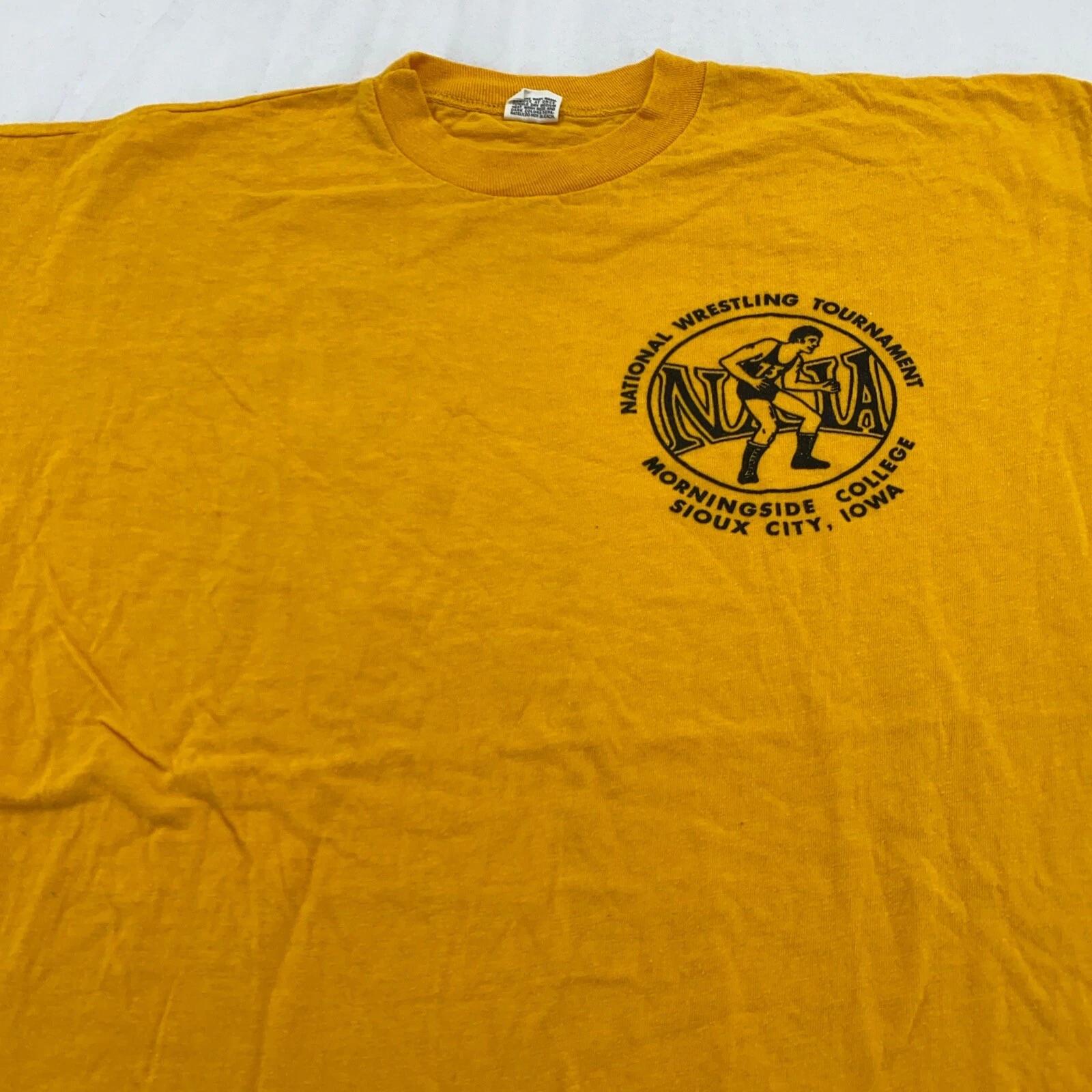 vtg 70s NATIONAL WRESTLING TOURNAMENT MORNINGSIDE COLLEGE IOWA T-Shirt M/L gym XL