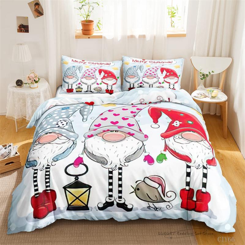 

3 Pc Duvet Cover Cute Cartoon Dwarf Christmas Series Bedding Set For Kids And Adults Single Double Queen 220X240 Room Decor Gift 135x200cm 3PCS