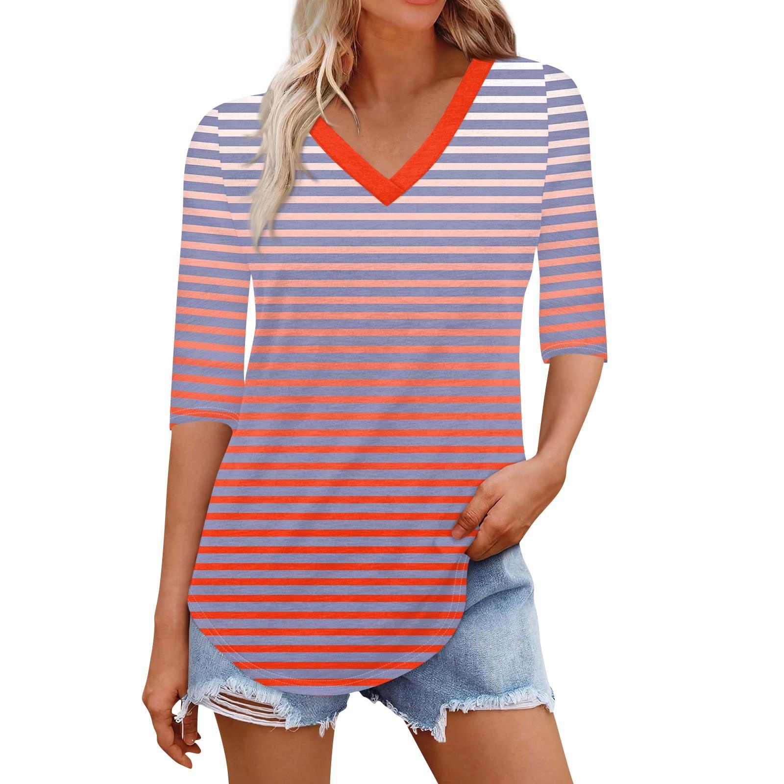 

Рубашки для женщин Модные футболки с V-образным вырезом Повседневные блузки с принтом Топы с коротким рукавом для женщин XL красный