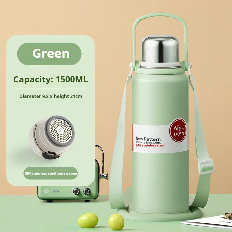 

1.5 л Термопляшка з нержавіючої сталі Пляшка-термос Зберігає холодну та гарячу воду Термос для кави чаю Вакуумні фляги 1500ML зелений