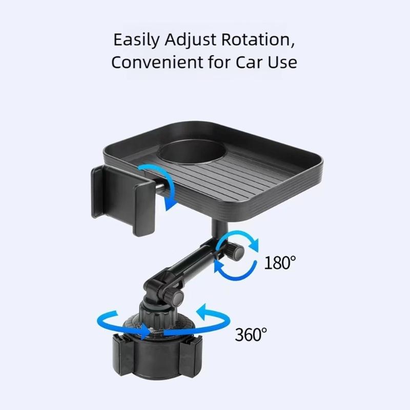 Universelles Fahrzeugzubehör mit integrierter Handyhalterung, drehbarem Getränkehalter und Ablagefach für bequeme Navigation