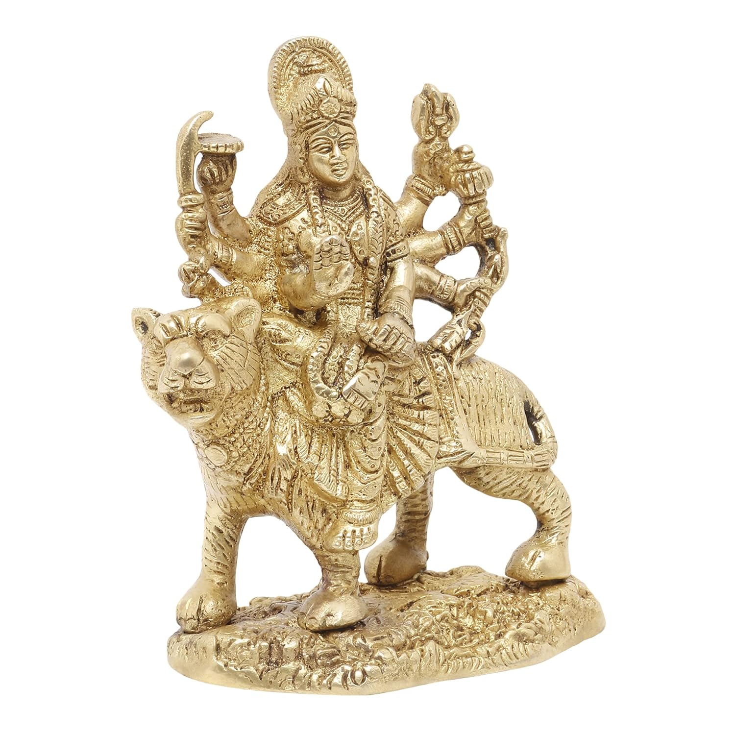 Pure Brass Statue Of Goddess Devi Durga, Sherawali Shivshakti Mata Idol, Gold