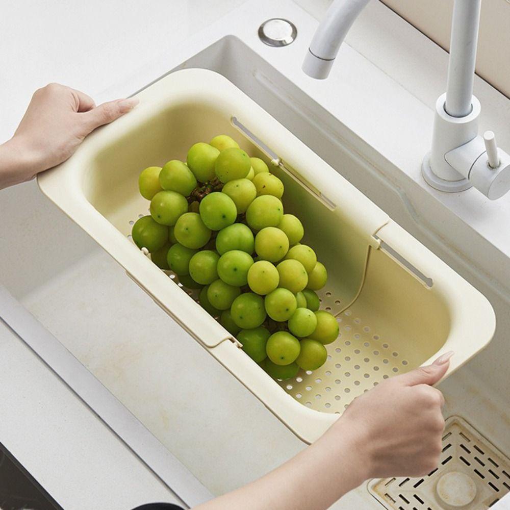 Cesta Drenadora de Fregadero de Doble Capa Gran Capacidad Cesta de Almacenamiento Extensible para Fregadero Colador Multifuncional Seguro para Contacto con Alimentos