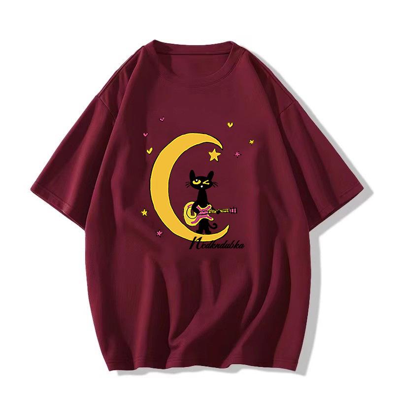 Summer 2025 Women's Loose White Cotton Short Sleeve T-shirt with Unique American Design