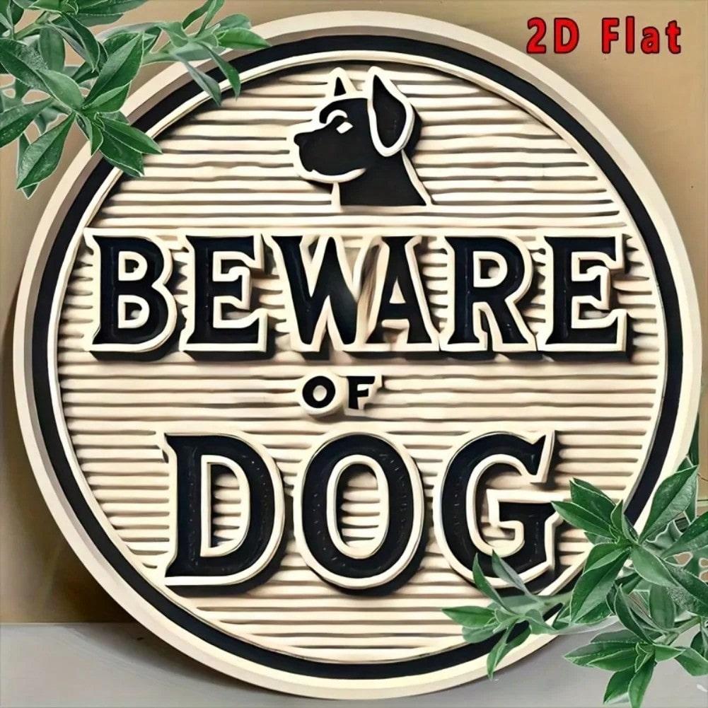 Винтажная металлическая табличка «Осторожно, собака» Круглая гравированная алюминиевая настенная art 8x8 дюймов 20x20