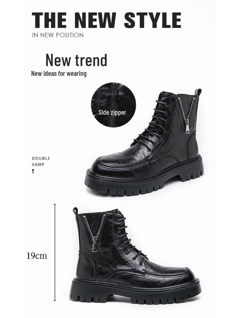 New Men's High-Top Leather Martin Boots - Autumn/Winter European & American Fashion, Lace-Up Motorcycle Ankle Boots.