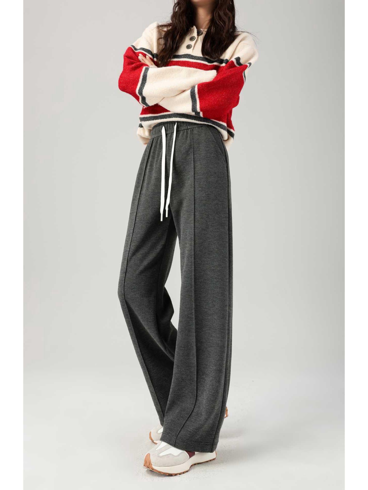 

Women s Cozy Fleece-Lined Wide Leg Winter Pants - Slimming, Elastic Waist, Petite Size L (47.5-57.5 kg) темно-серого