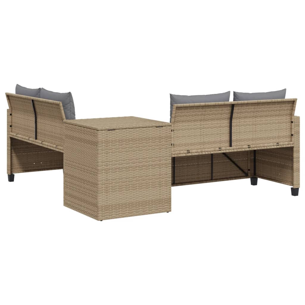 L shaped garden sofa set with table and cushions beige poly rattan