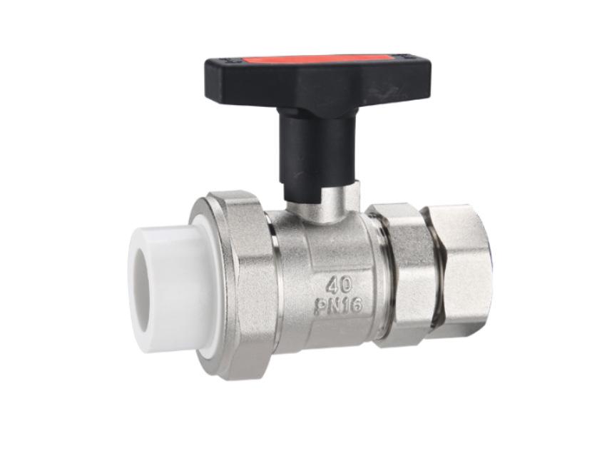 Double-Circuit PPR Ball Valve with Male/Female Threads, Double Union, Straight-Through, Buffer Tank, High Stem, Large Bore, Brass Valve