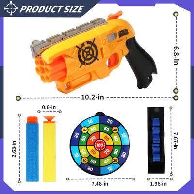 Kids Toy Gun 6-Shot Soft Bullet Blaster with 20 Foam Darts Target Wristband for Indoor Outdoor Play Shooting Battle Boys Gifts