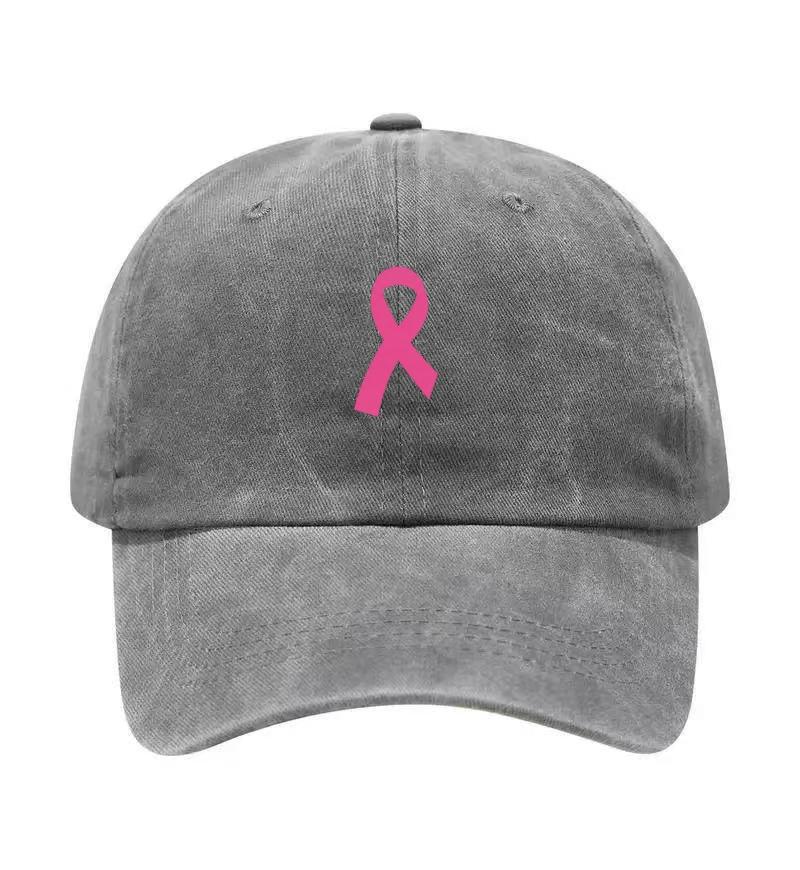 Pink Ribbon Printed Washed Cotton Adjustable Baseball Cap Classic Snapback Dad Hat Breathable Golf Fishing Outdoor Sun Cap