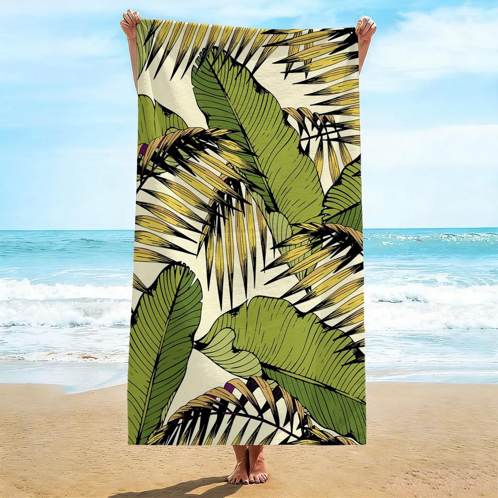 Botanical Green Leaf Microfiber Beach Towel 1 Piece Set 2D Flat Printed Sandproof Waterproof Holiday Sea Sunbed Lounger Towel