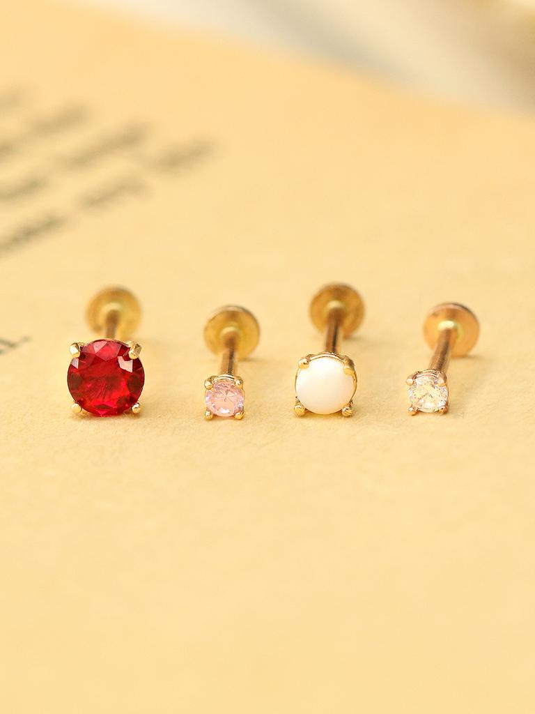 Minimal Piercing 14K Internal Quadruped Color Cubic Labret Piercing