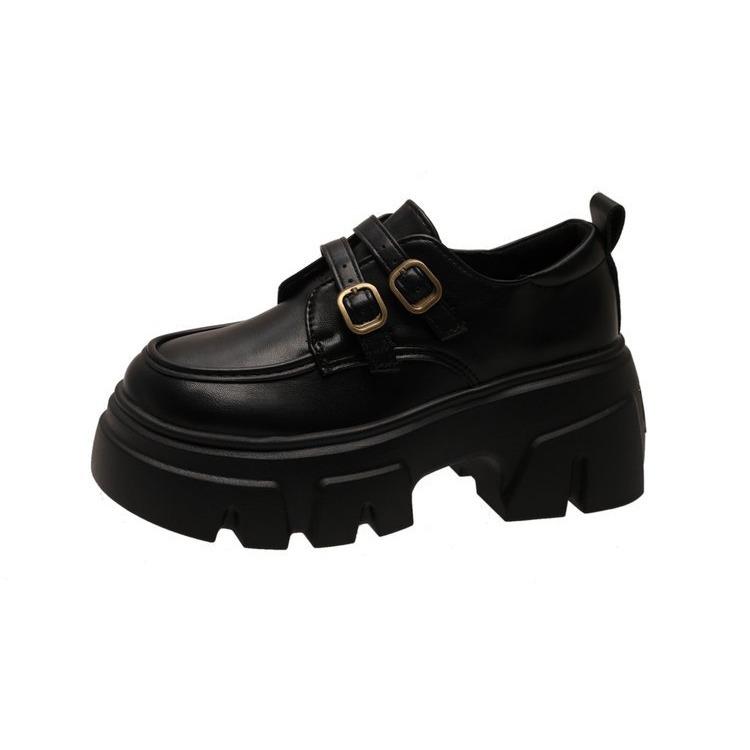 Brown retro small leather shoes women's autumn 2025 new versatile British style thick-soled heightening one-pedal loafers